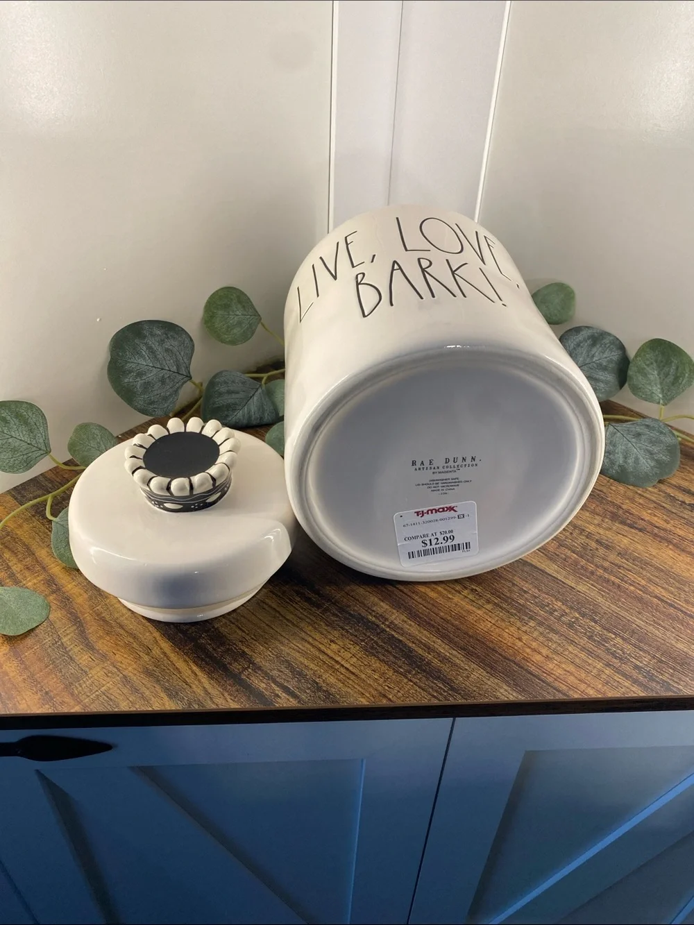 Rae Dunn Live, Love, Bark! Ceramic Treat Jar - White